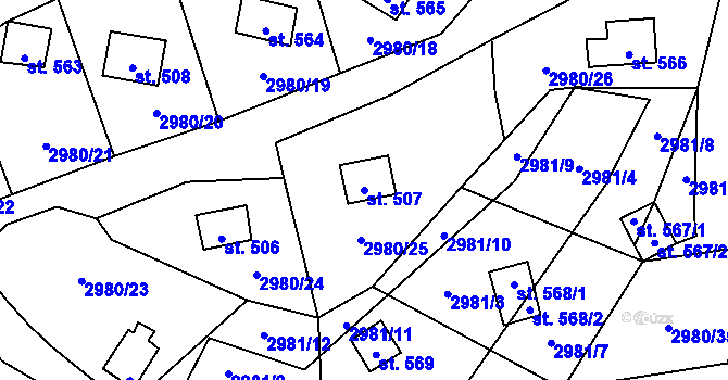 Parcela st. 507 v KÚ Kamenný Újezd, Katastrální mapa