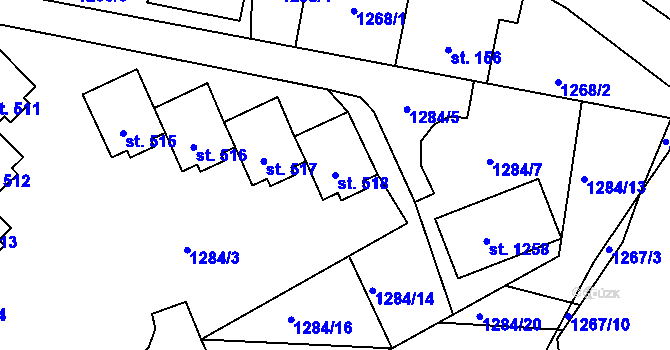 Parcela st. 518 v KÚ Kamenný Újezd, Katastrální mapa