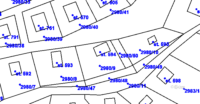 Parcela st. 594 v KÚ Kamenný Újezd, Katastrální mapa