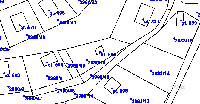 Parcela st. 595 v KÚ Kamenný Újezd, Katastrální mapa
