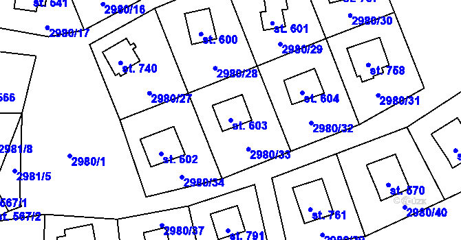 Parcela st. 603 v KÚ Kamenný Újezd, Katastrální mapa