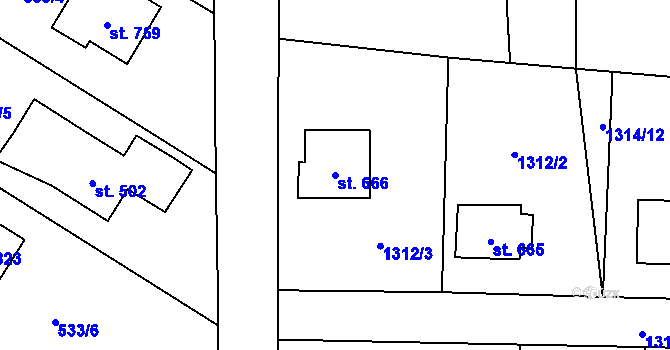 Parcela st. 666 v KÚ Kamenný Újezd, Katastrální mapa
