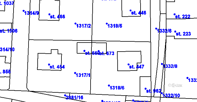 Parcela st. 673 v KÚ Kamenný Újezd, Katastrální mapa