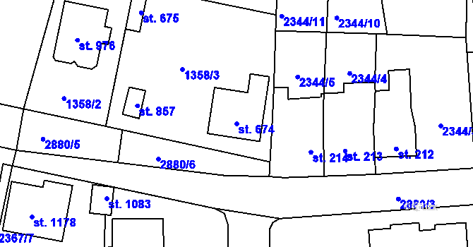 Parcela st. 674 v KÚ Kamenný Újezd, Katastrální mapa
