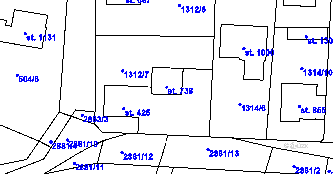 Parcela st. 738 v KÚ Kamenný Újezd, Katastrální mapa
