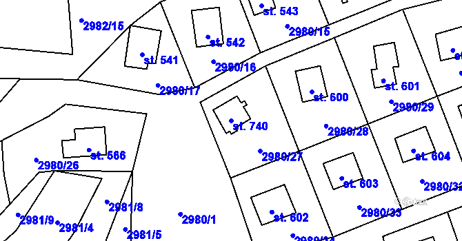 Parcela st. 740 v KÚ Kamenný Újezd, Katastrální mapa