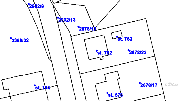 Parcela st. 752 v KÚ Kamenný Újezd, Katastrální mapa