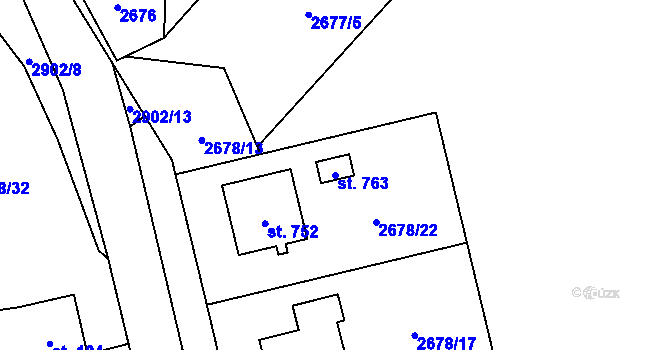 Parcela st. 763 v KÚ Kamenný Újezd, Katastrální mapa