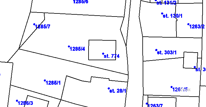 Parcela st. 774 v KÚ Kamenný Újezd, Katastrální mapa