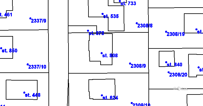 Parcela st. 808 v KÚ Kamenný Újezd, Katastrální mapa