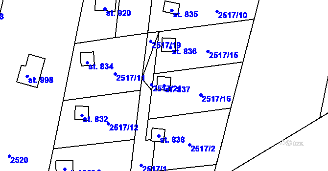 Parcela st. 837 v KÚ Kamenný Újezd, Katastrální mapa
