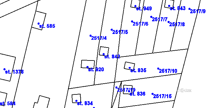 Parcela st. 842 v KÚ Kamenný Újezd, Katastrální mapa