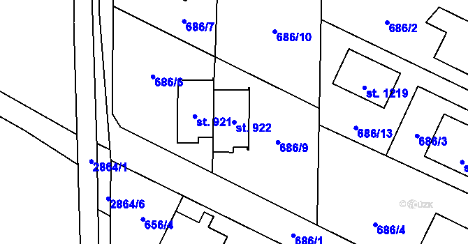 Parcela st. 922 v KÚ Kamenný Újezd, Katastrální mapa