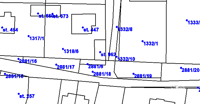 Parcela st. 962 v KÚ Kamenný Újezd, Katastrální mapa