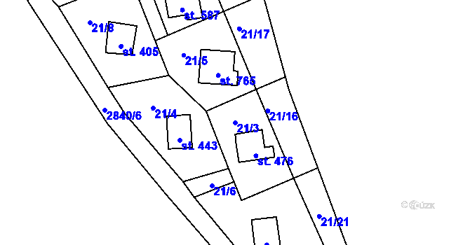Parcela st. 21/3 v KÚ Kamenný Újezd, Katastrální mapa