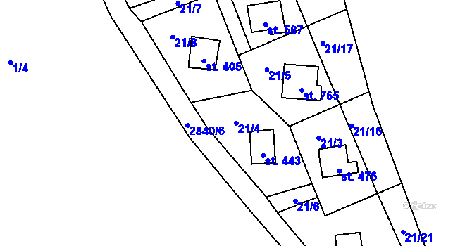 Parcela st. 21/4 v KÚ Kamenný Újezd, Katastrální mapa