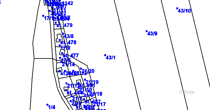 Parcela st. 43/1 v KÚ Kamenný Újezd, Katastrální mapa