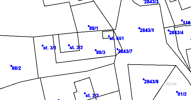Parcela st. 88/3 v KÚ Kamenný Újezd, Katastrální mapa