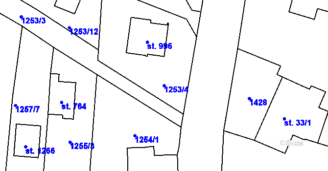 Parcela st. 1253/4 v KÚ Kamenný Újezd, Katastrální mapa