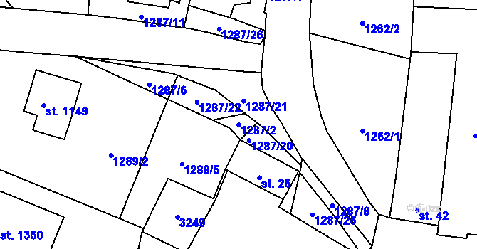 Parcela st. 1287/2 v KÚ Kamenný Újezd, Katastrální mapa