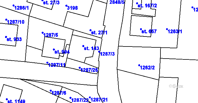 Parcela st. 1287/3 v KÚ Kamenný Újezd, Katastrální mapa