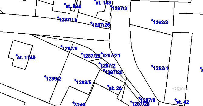 Parcela st. 1287/21 v KÚ Kamenný Újezd, Katastrální mapa