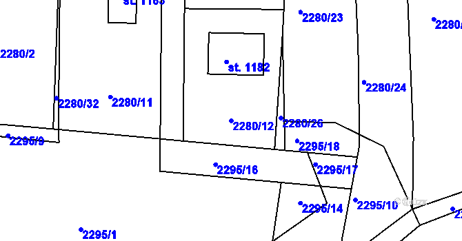 Parcela st. 2280/12 v KÚ Kamenný Újezd, Katastrální mapa