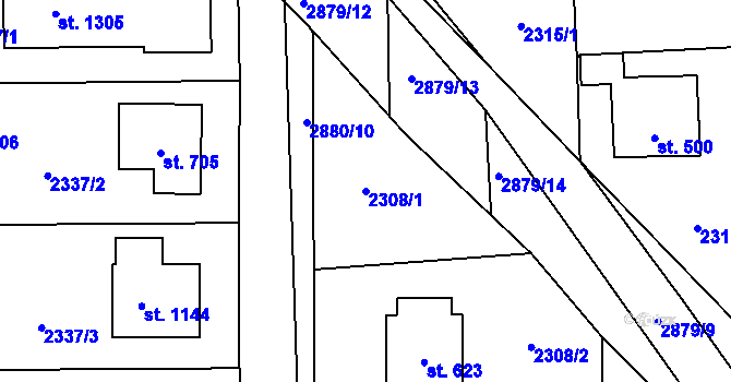 Parcela st. 2308/1 v KÚ Kamenný Újezd, Katastrální mapa