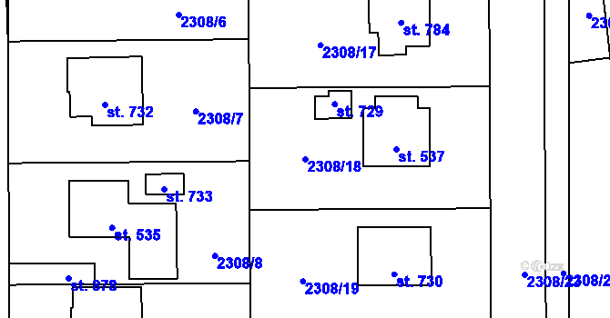 Parcela st. 2308/18 v KÚ Kamenný Újezd, Katastrální mapa