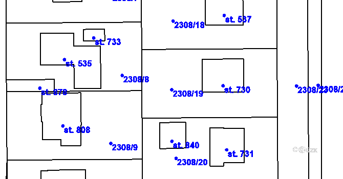Parcela st. 2308/19 v KÚ Kamenný Újezd, Katastrální mapa