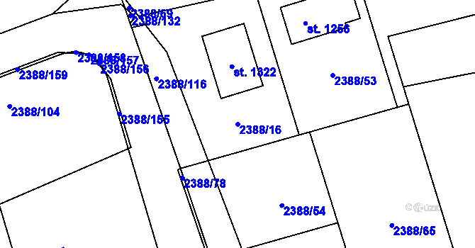 Parcela st. 2388/16 v KÚ Kamenný Újezd, Katastrální mapa