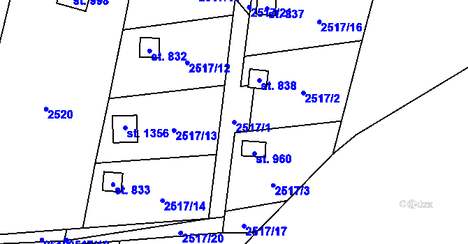 Parcela st. 2517/1 v KÚ Kamenný Újezd, Katastrální mapa