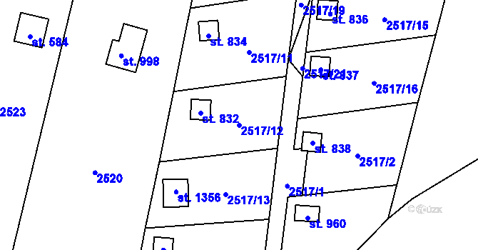 Parcela st. 2517/12 v KÚ Kamenný Újezd, Katastrální mapa