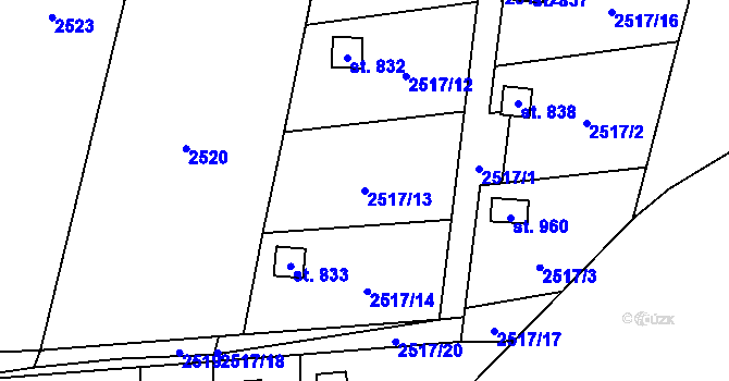 Parcela st. 2517/13 v KÚ Kamenný Újezd, Katastrální mapa