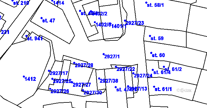 Parcela st. 2927/1 v KÚ Kamenný Újezd, Katastrální mapa