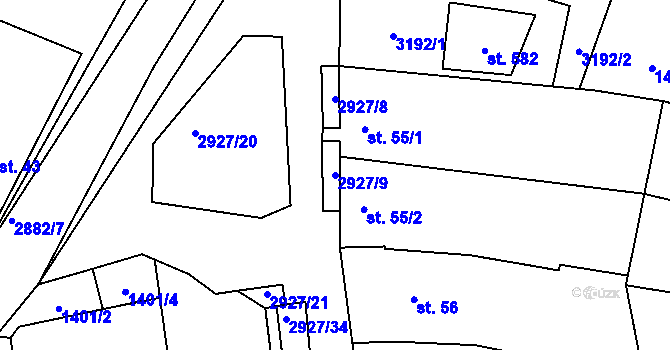 Parcela st. 2927/9 v KÚ Kamenný Újezd, Katastrální mapa