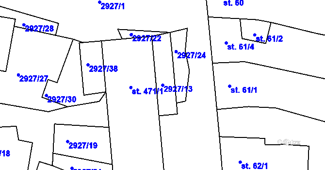 Parcela st. 2927/13 v KÚ Kamenný Újezd, Katastrální mapa