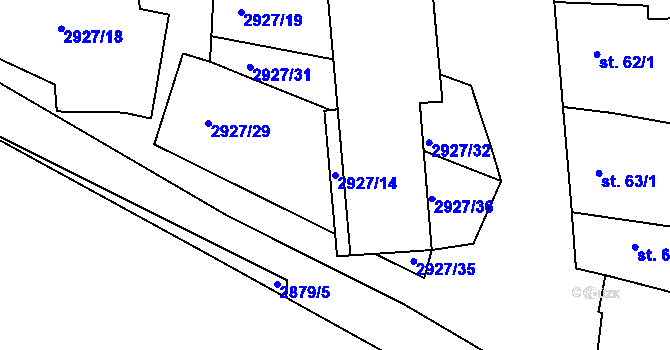 Parcela st. 2927/14 v KÚ Kamenný Újezd, Katastrální mapa