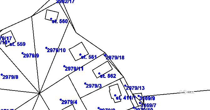 Parcela st. 2979/18 v KÚ Kamenný Újezd, Katastrální mapa