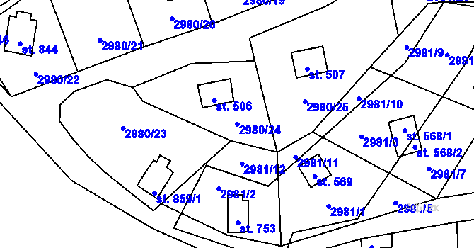 Parcela st. 2980/24 v KÚ Kamenný Újezd, Katastrální mapa