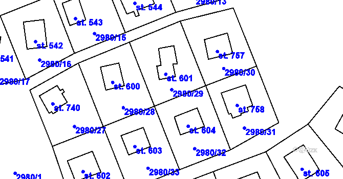 Parcela st. 2980/29 v KÚ Kamenný Újezd, Katastrální mapa