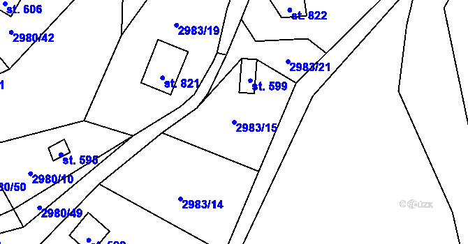 Parcela st. 2983/15 v KÚ Kamenný Újezd, Katastrální mapa