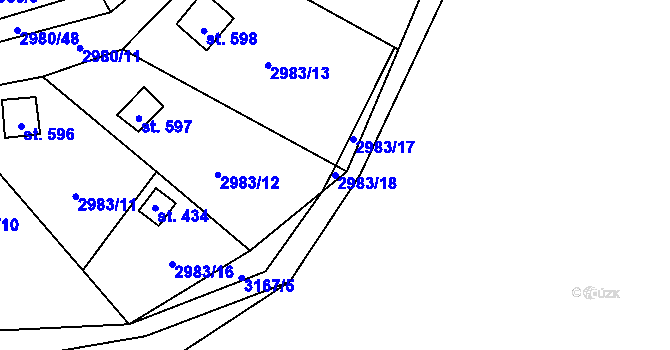 Parcela st. 2983/18 v KÚ Kamenný Újezd, Katastrální mapa
