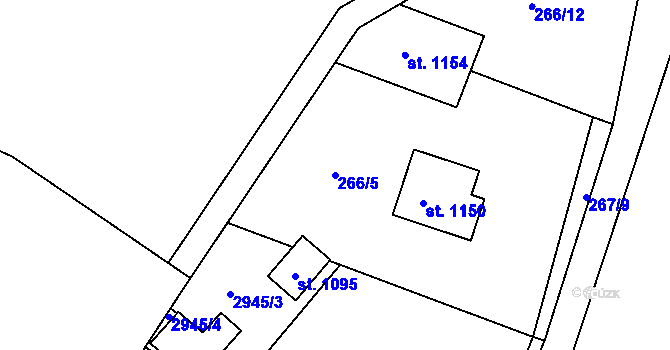 Parcela st. 266/5 v KÚ Kamenný Újezd, Katastrální mapa