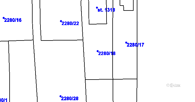 Parcela st. 2280/18 v KÚ Kamenný Újezd, Katastrální mapa