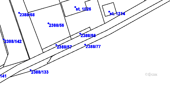 Parcela st. 2388/77 v KÚ Kamenný Újezd, Katastrální mapa