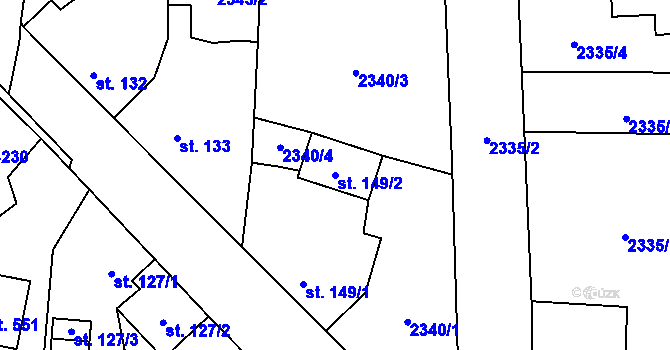 Parcela st. 149/2 v KÚ Kamenný Újezd, Katastrální mapa