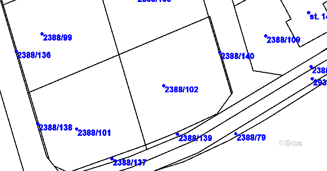 Parcela st. 2388/102 v KÚ Kamenný Újezd, Katastrální mapa