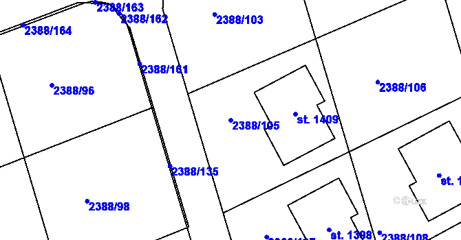 Parcela st. 2388/105 v KÚ Kamenný Újezd, Katastrální mapa