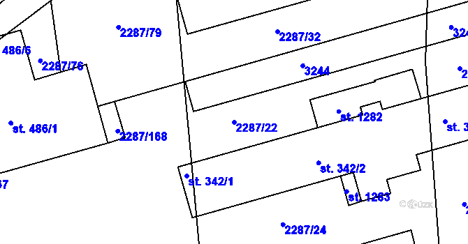 Parcela st. 2287/22 v KÚ Kamenný Újezd, Katastrální mapa